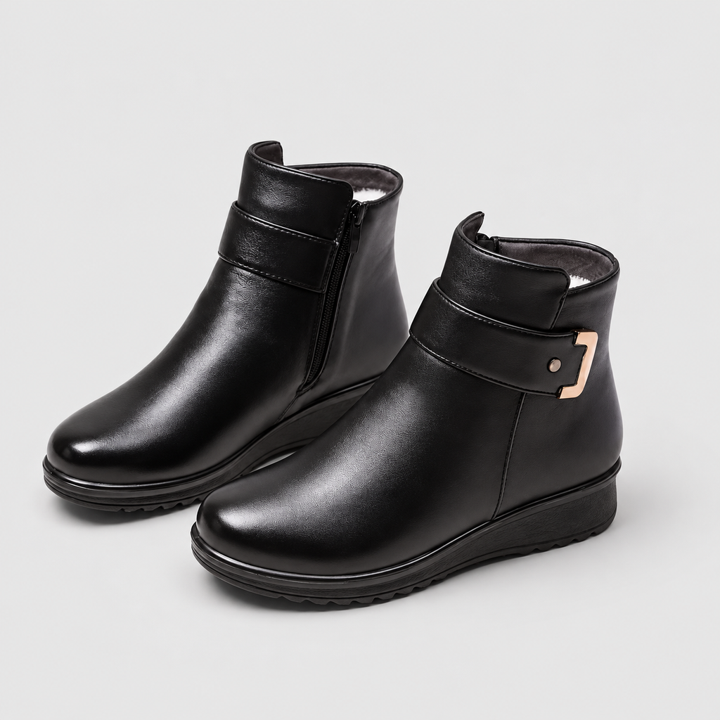 Women's Fleece-Lined Ankle Boots with Buckle Detail — view 2