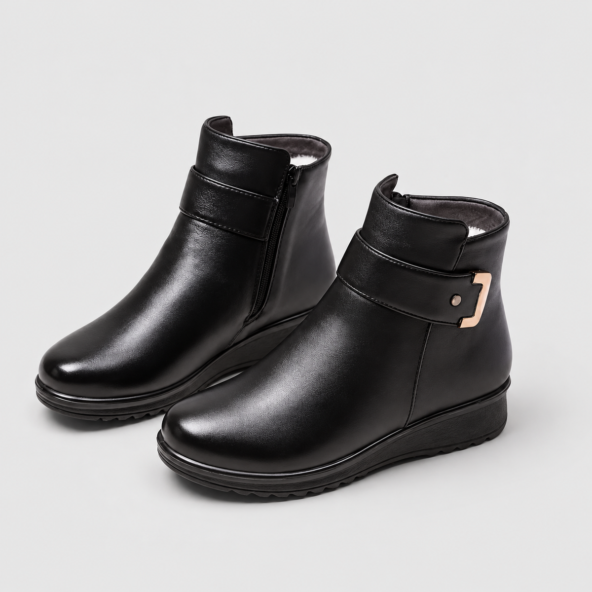 Women's Fleece-Lined Ankle Boots with Buckle Detail — view 2