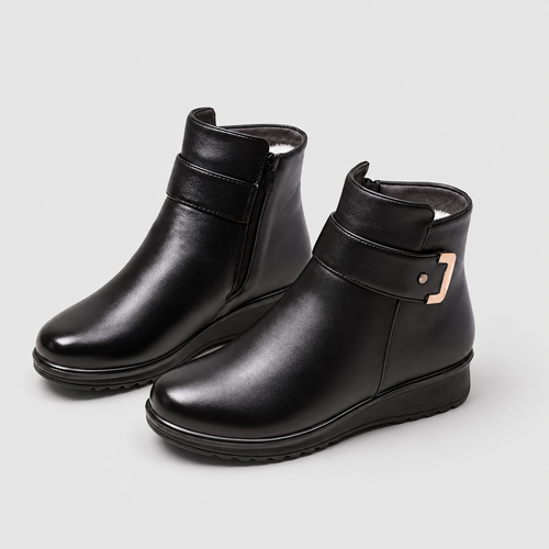 Women's Fleece-Lined Ankle Boots with Buckle Detail — view 2