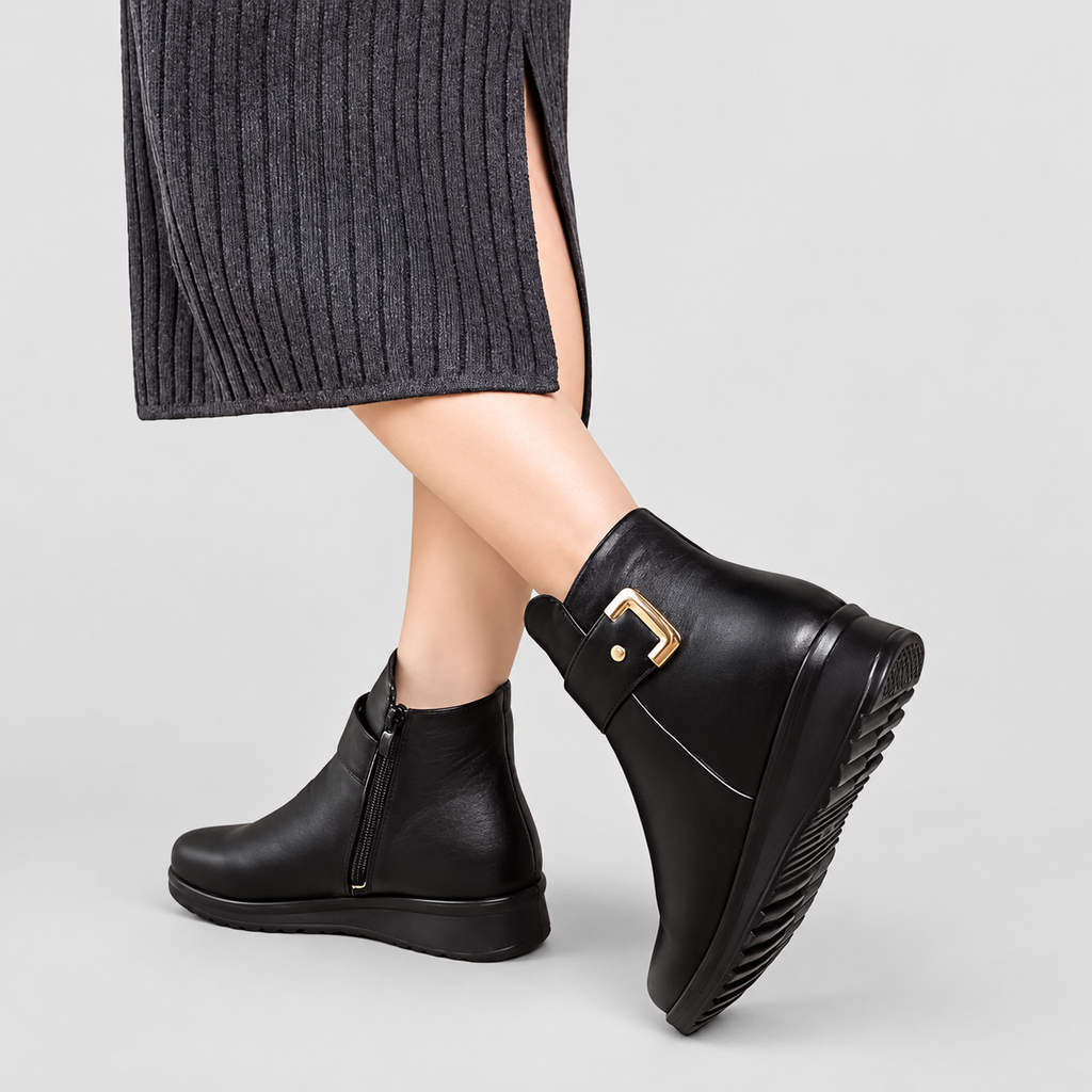 Women's Fleece-Lined Ankle Boots with Buckle Detail — view 3