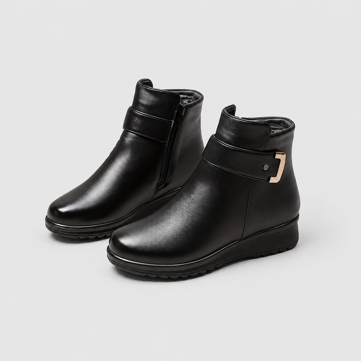 Women's Fleece-Lined Ankle Boots with Buckle Detail — view 4