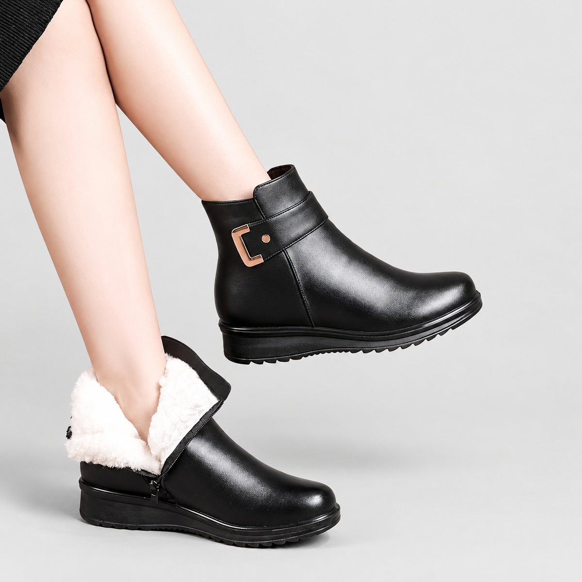 Women's Fleece-Lined Ankle Boots with Buckle Detail — view 5