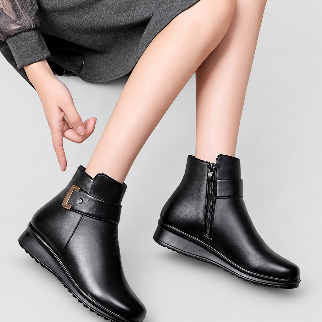 Women's Fleece-Lined Ankle Boots with Buckle Detail — view 6