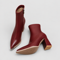 Women's Pointed-Toe Ankle Boots with Side Zip in Brick Red — view 1