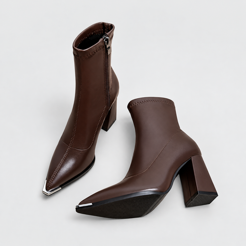 Women's Pointed-Toe Ankle Boots with Side Zip in Burgundy — view 2