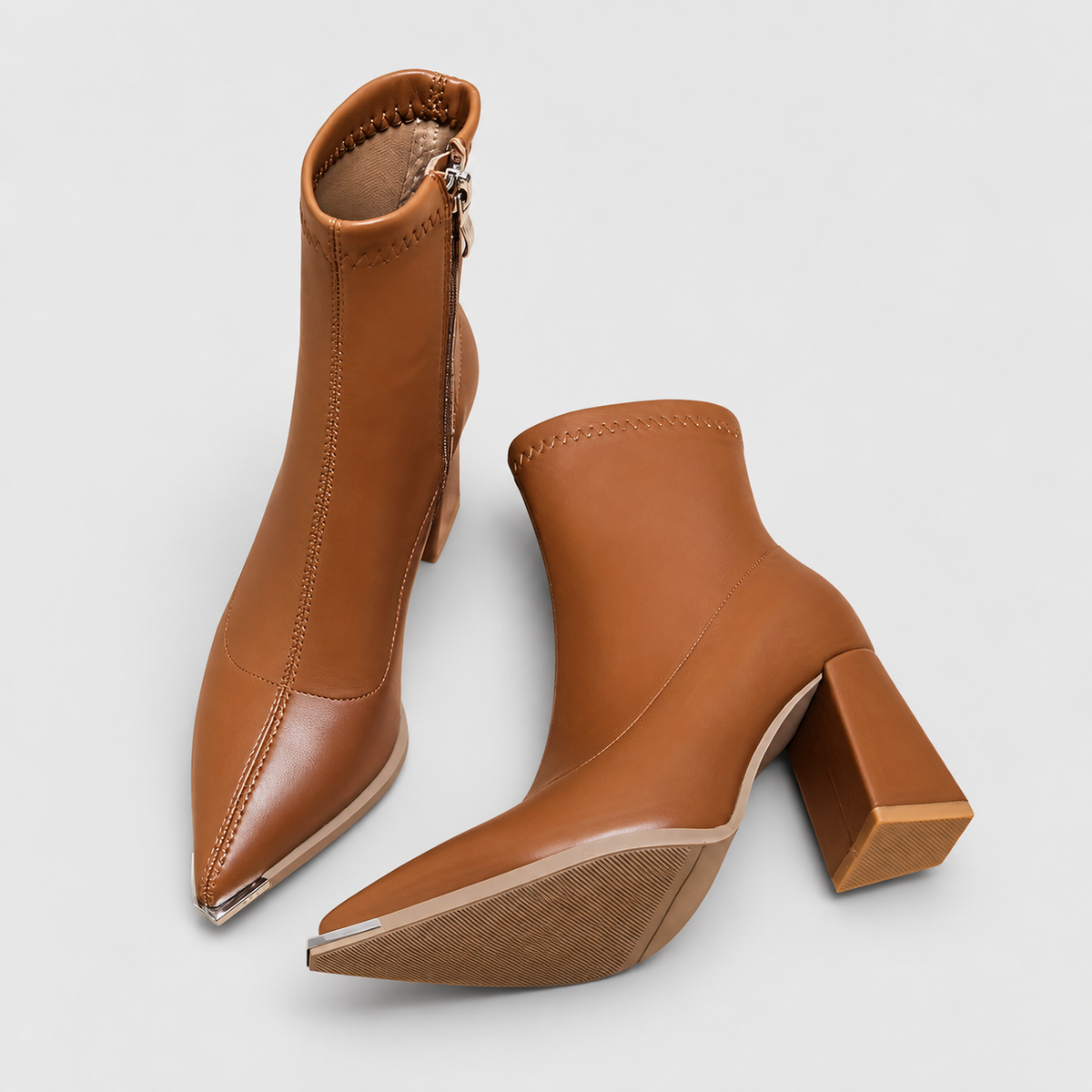 Women's Pointed-Toe Ankle Boots with Side Zip in Rust — view 5