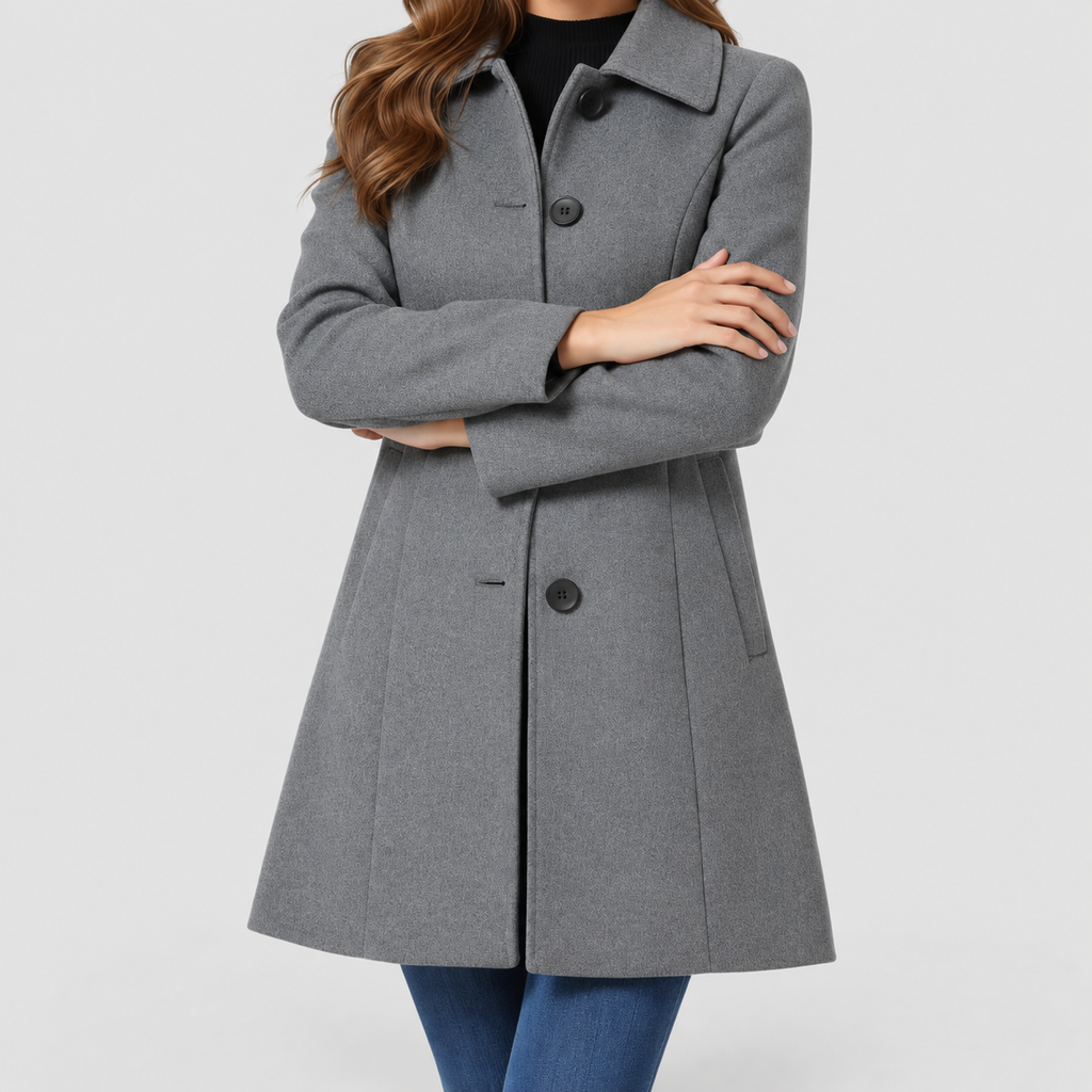 Women's Tailored A-Line Coat with Lapel Collar in Grey — view 1