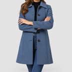Women's Tailored A-Line Coat with Lapel Collar in Blue — view 5