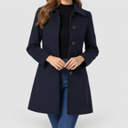 Women's Tailored A-Line Coat with Lapel Collar in Dark Blue — view 6