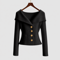 Women's Elegant Ribbed Cardigan with Gold-Tone Buttons in Black — view 7