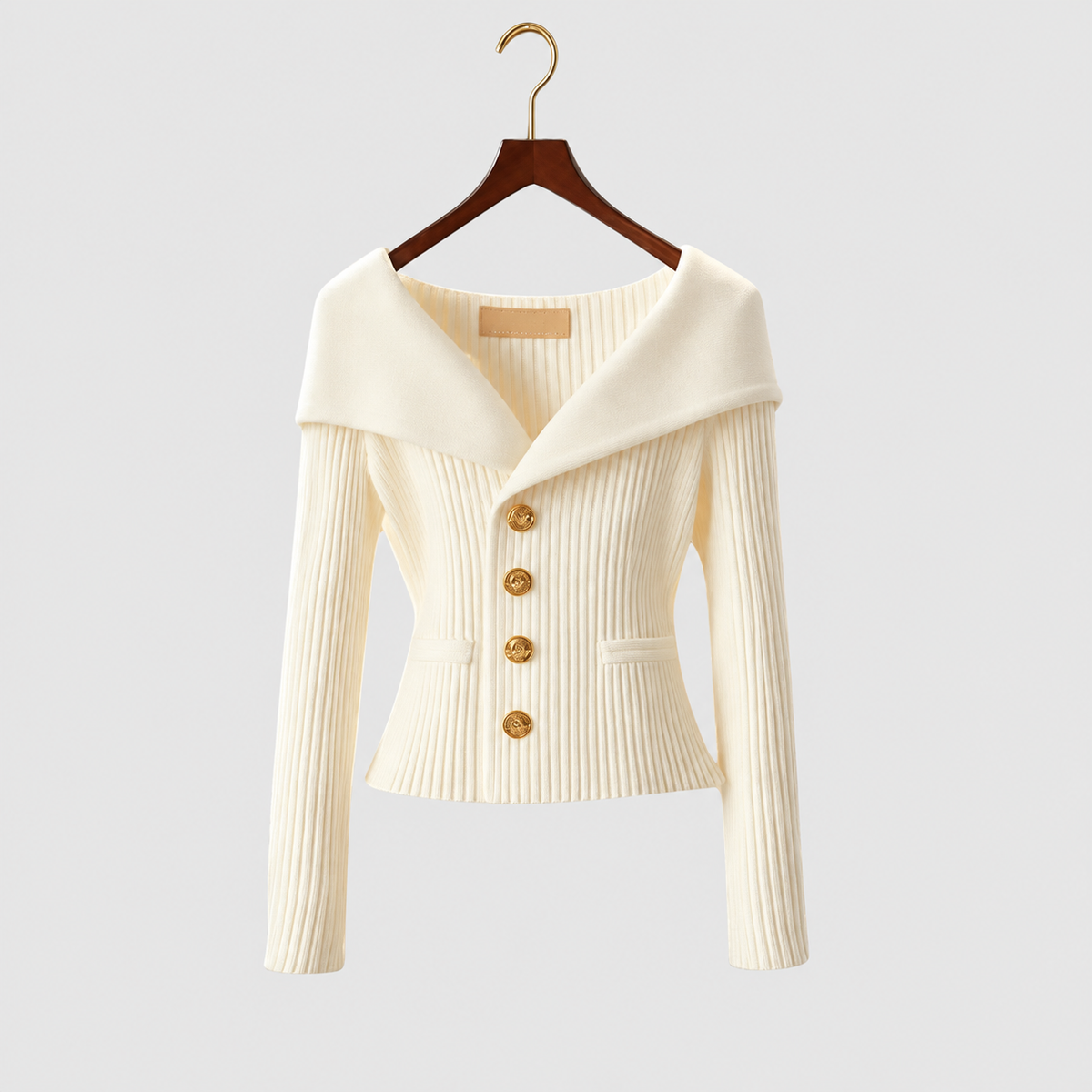 Women's Elegant Ribbed Cardigan with Gold-Tone Buttons in White — view 8