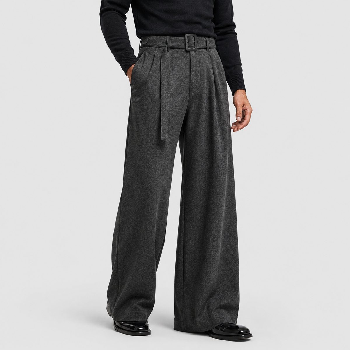 Men's Straight-Leg Pleated Tailored Trousers in Dark Grey — view 4