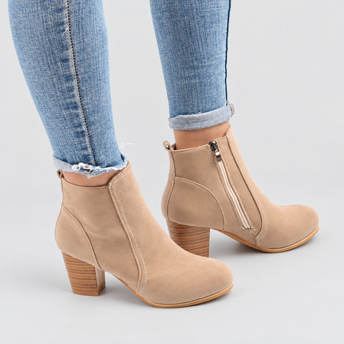 Women's Ankle Boots with Block Heel in Beige — view 1
