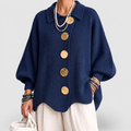 Women's Oversized Collared Cardigan with Gold-Tone Buttons in Blue — view 1
