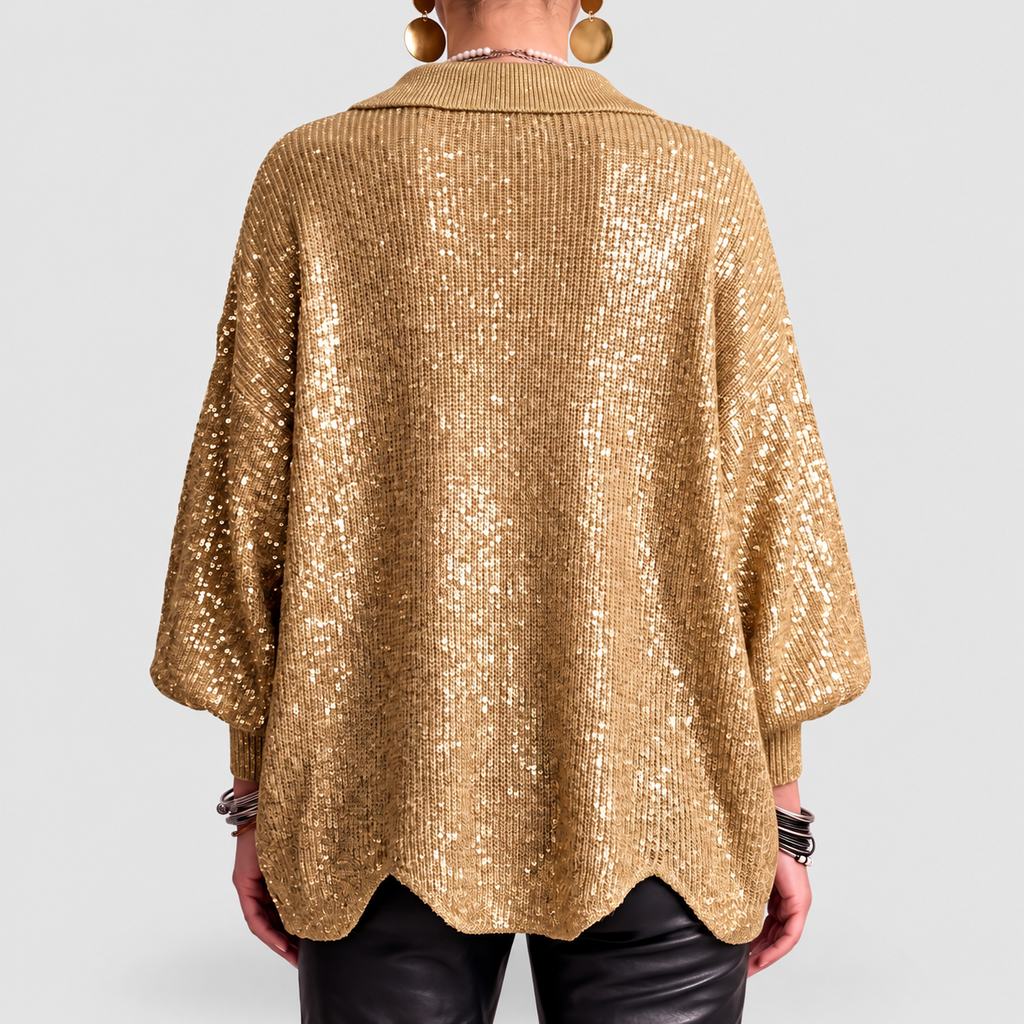 Women's Oversized Collared Cardigan with Gold-Tone Buttons — view 5