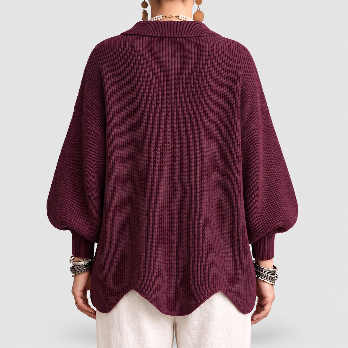 Women's Oversized Collared Cardigan with Gold-Tone Buttons — view 6