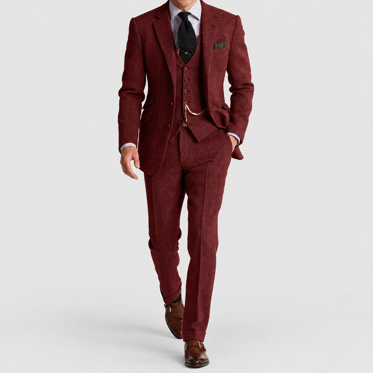 Men's Three-Piece Suit with Blazer, Waistcoat and Trousers in Red — view 6