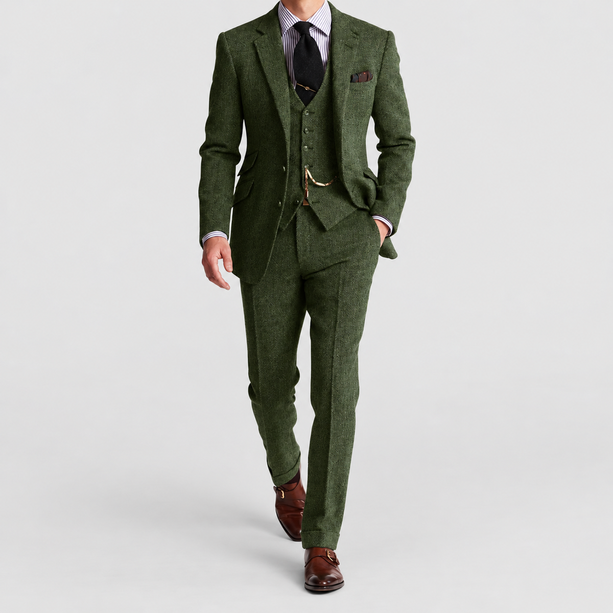 Men's Three-Piece Suit with Blazer, Waistcoat and Trousers in Green — view 7
