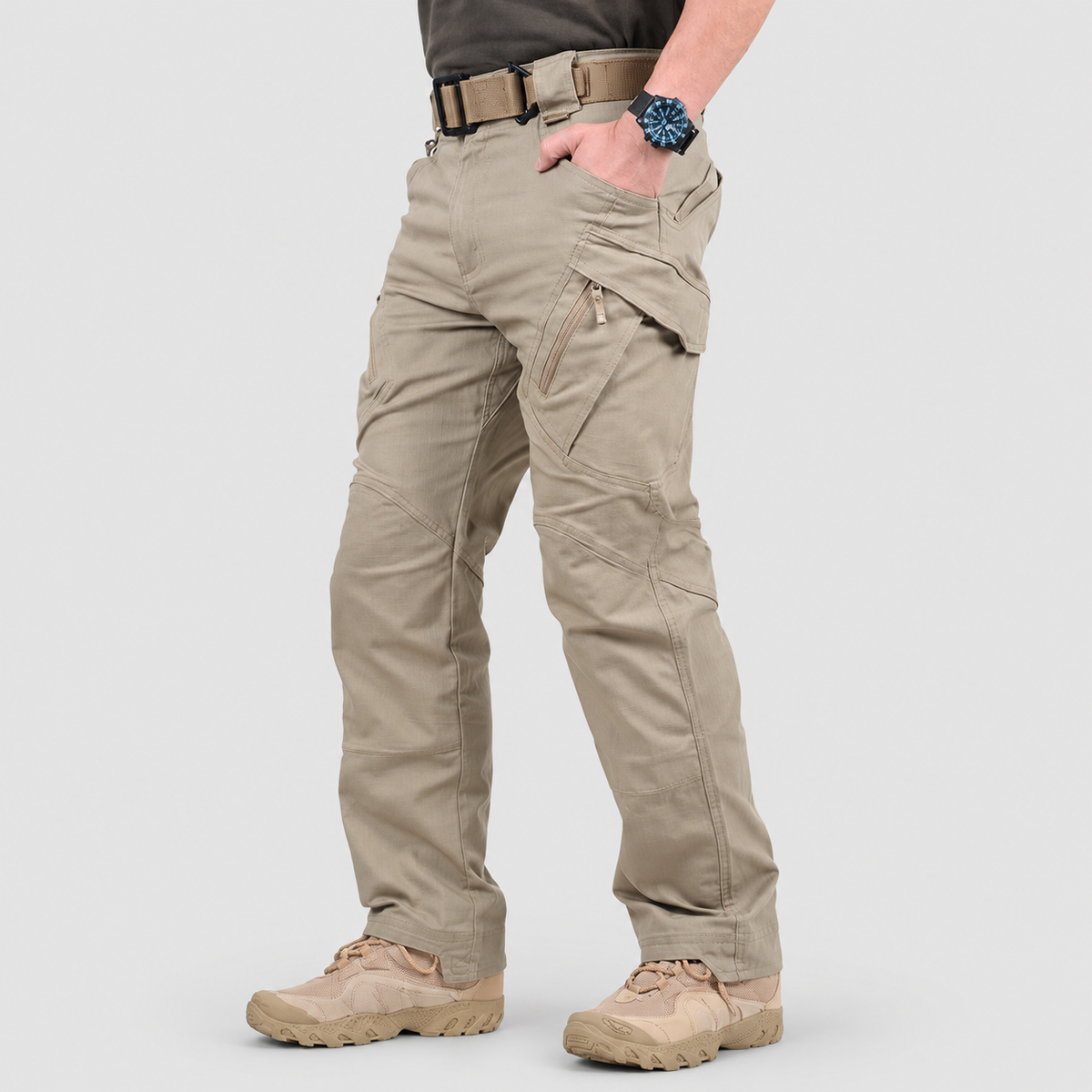 Men's Cargo Trousers with Flap Pockets in Khaki — view 1