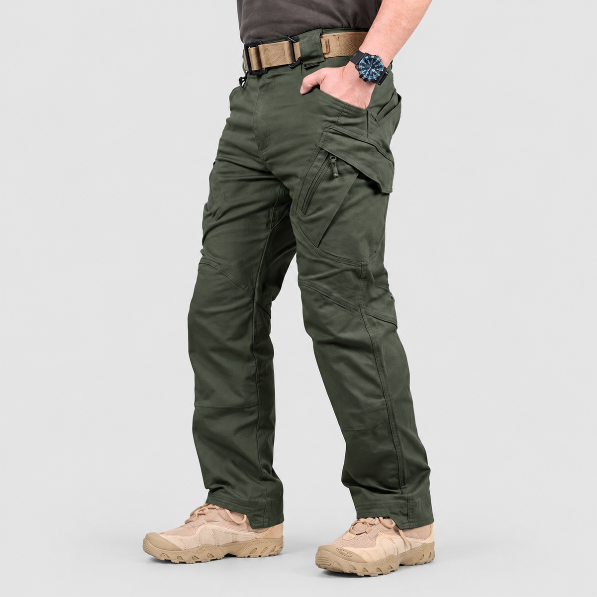 Men's Cargo Trousers with Flap Pockets in Green — view 9
