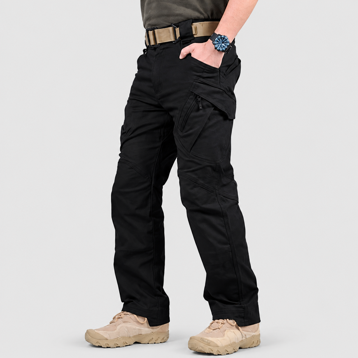 Men's Cargo Trousers with Flap Pockets in Black — view 10