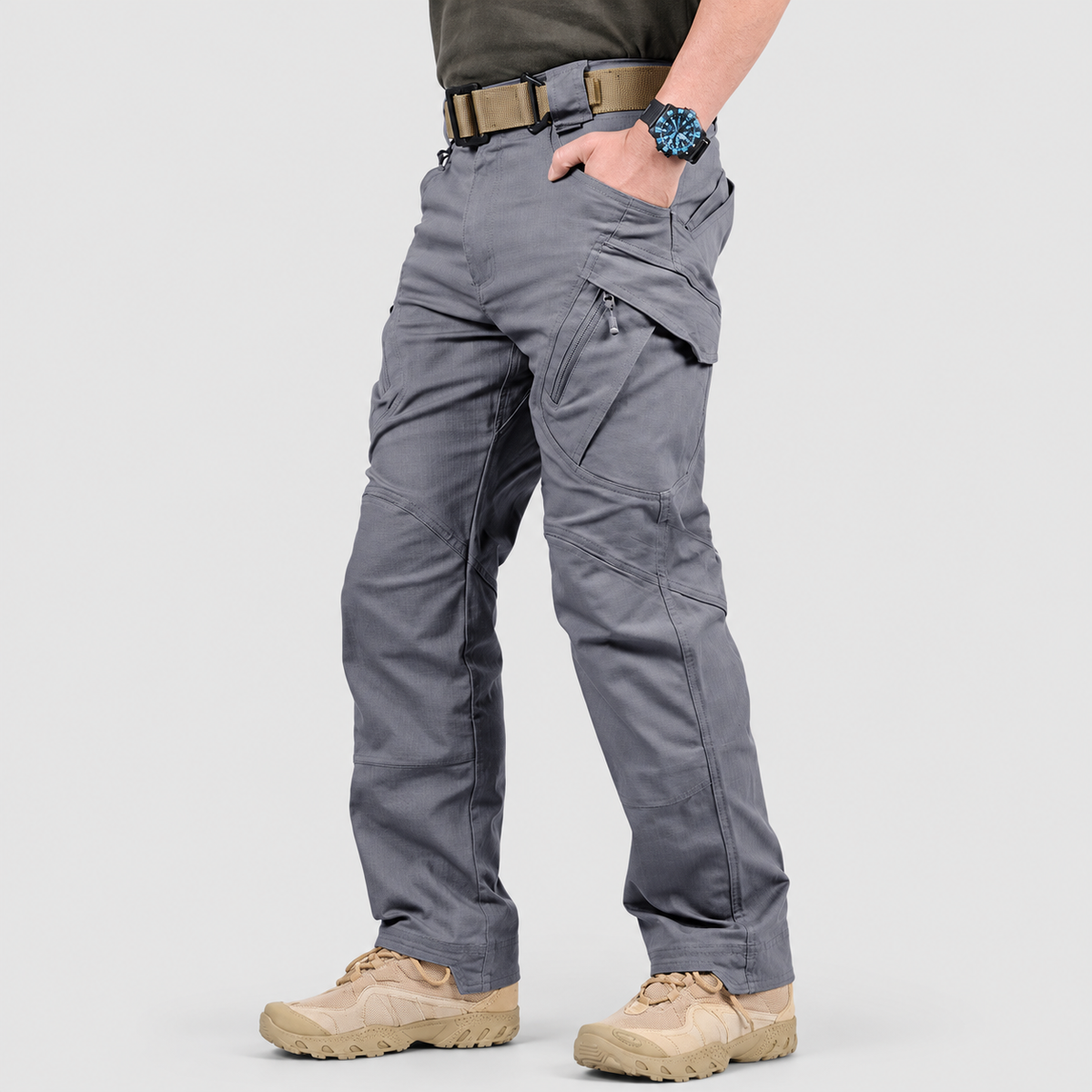 Men's Cargo Trousers with Flap Pockets in Grey — view 11