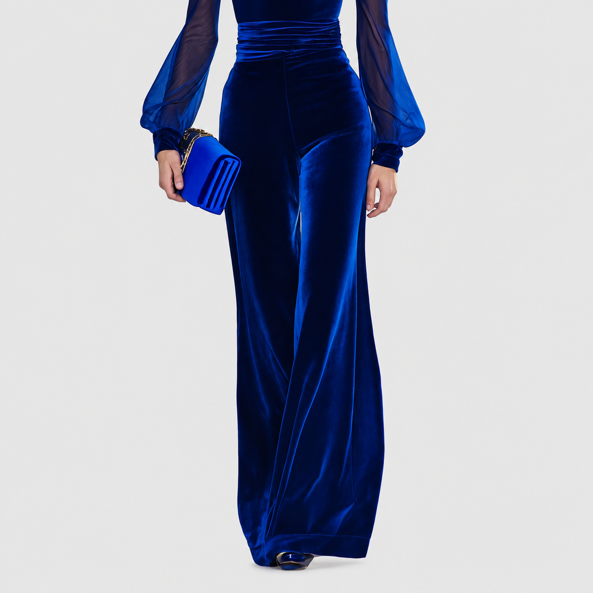 Women's Elegant Velvet Jumpsuit with Mesh Sleeves — view 6