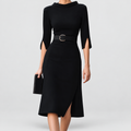 Women's Classic Black Midi Dress with Belt — view 1