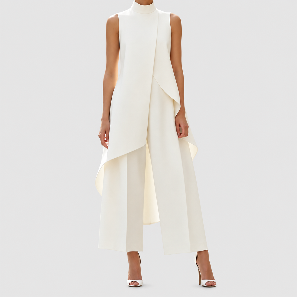 Women's High-Neck Top and Wide-Leg Trouser Set in White — view 1