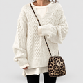 Women's Oversized Cable Knit V-Neck Layered Jumper in White — view 2