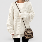 Women's Oversized Cable Knit V-Neck Layered Jumper in White — view 2