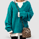 Alethea | Women's Oversized Cable Knit V-Neck Layered Jumper