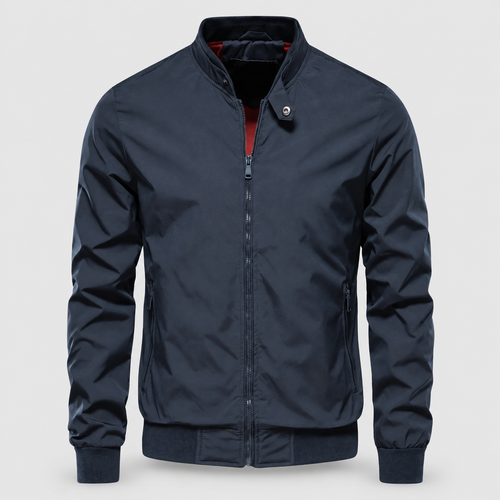 Men's Zip-Up Bomber Jacket in Navy — view 2