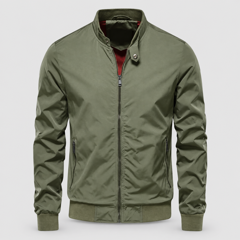 Men's Zip-Up Bomber Jacket in Green — view 3
