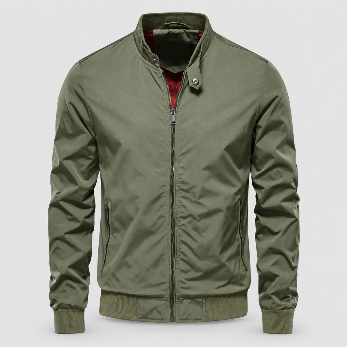 Men's Zip-Up Bomber Jacket in Green — view 3