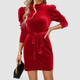 Alicia | Women's Puff Sleeve Velvet Mini Dress with Tie Belt