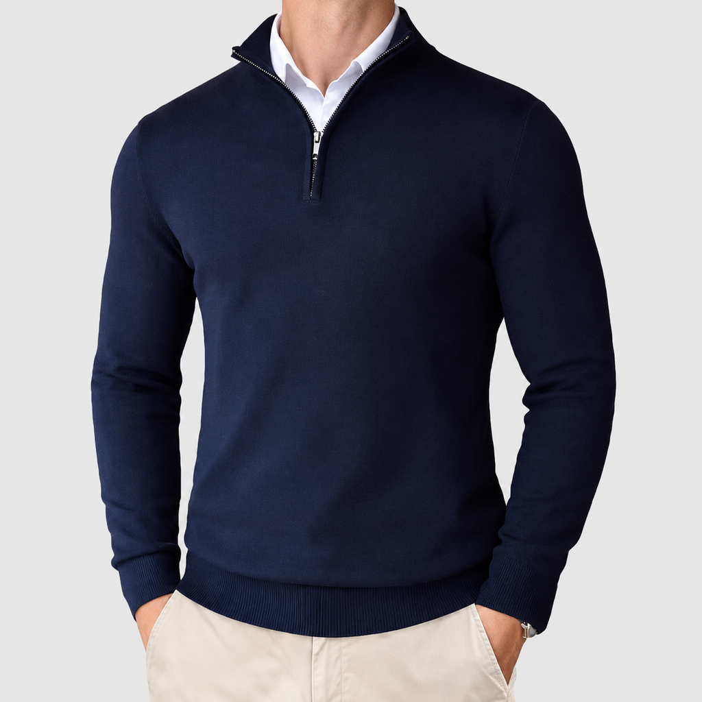 Men's Classic Half-Zip Jumper in Blue — view 4