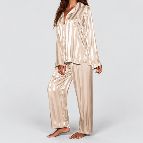 Women's Satin-Look Pyjama Set with Long Sleeves and Button Closure — view 2