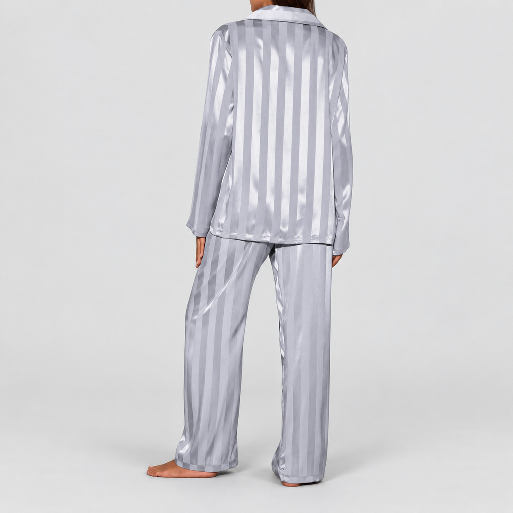 Women's Satin-Look Pyjama Set with Long Sleeves and Button Closure — view 9
