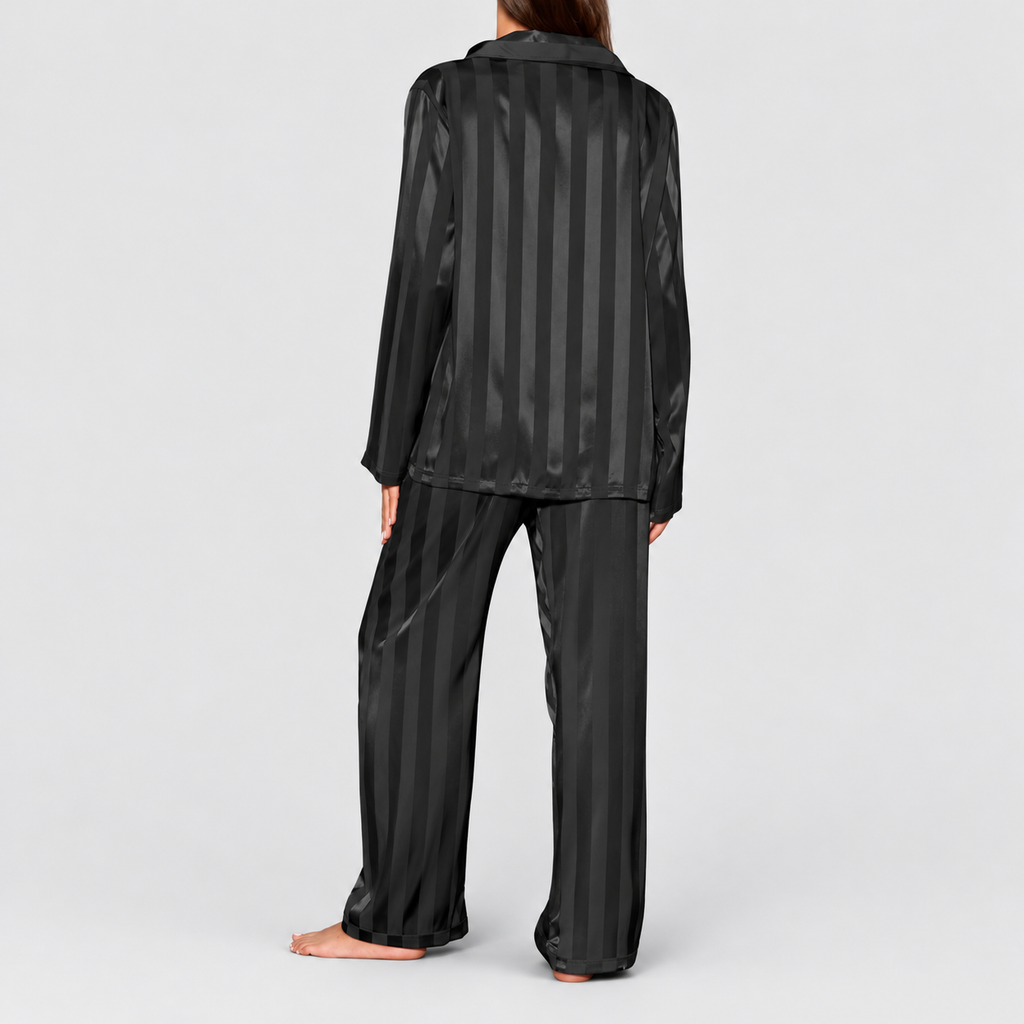 Women's Satin-Look Pyjama Set with Long Sleeves and Button Closure — view 12
