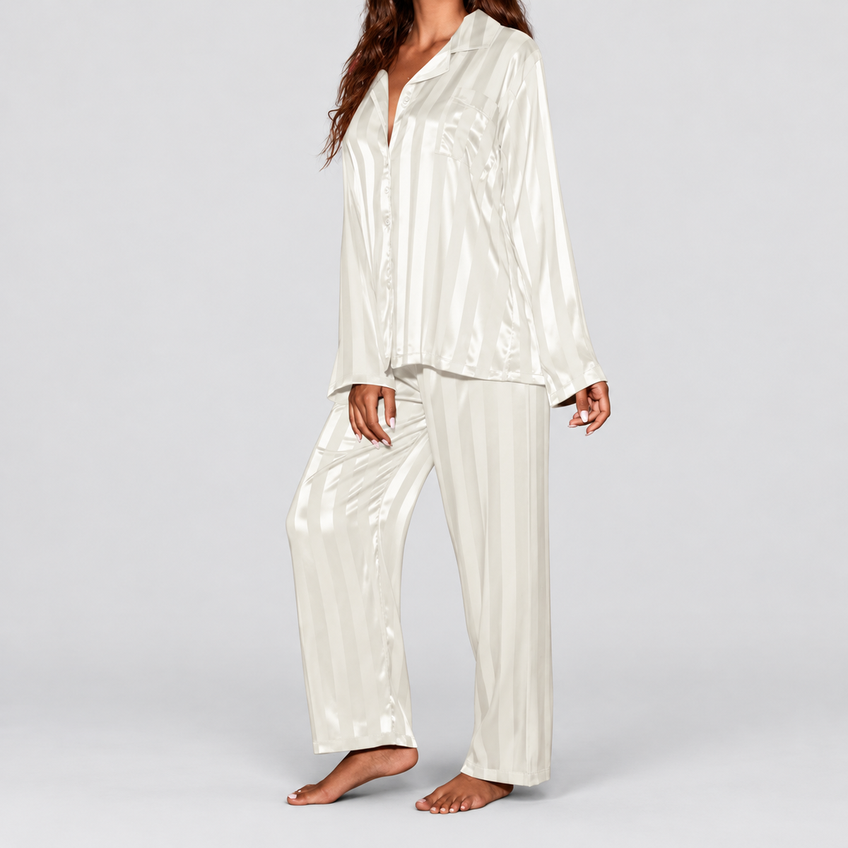 Women's Satin-Look Pyjama Set with Long Sleeves and Button Closure — view 14