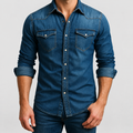 Men's Casual Denim Shirt in Dark Blue — view 1