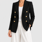 Women's Double-Breasted Blazer with Gold-Tone Buttons in Black — view 1
