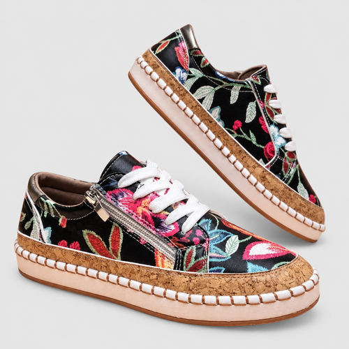 Women's Floral Lace-Up Shoes in Black Exotic — view 1