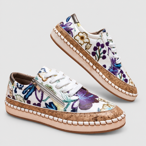 Women's Floral Lace-Up Shoes in Blue Flora — view 2