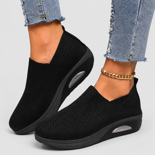 Women's Knit Slip-On Shoes with Chunky Sole in Black — view 1