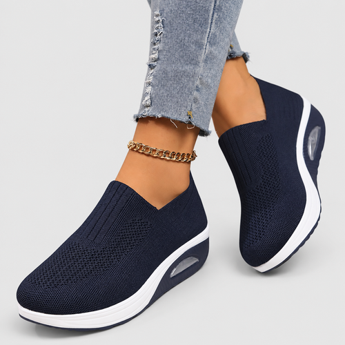 Women's Knit Slip-On Shoes with Chunky Sole in Dark Blue — view 2
