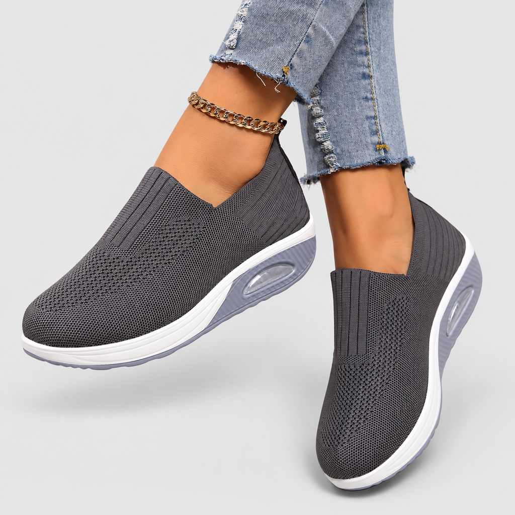 Women's Knit Slip-On Shoes with Chunky Sole in Grey — view 5