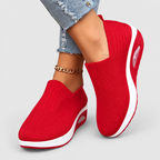 Women's Knit Slip-On Shoes with Chunky Sole in Red — view 7