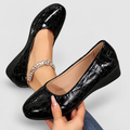 Women's Glossy Slip-On Wedge Shoes in Black — view 4
